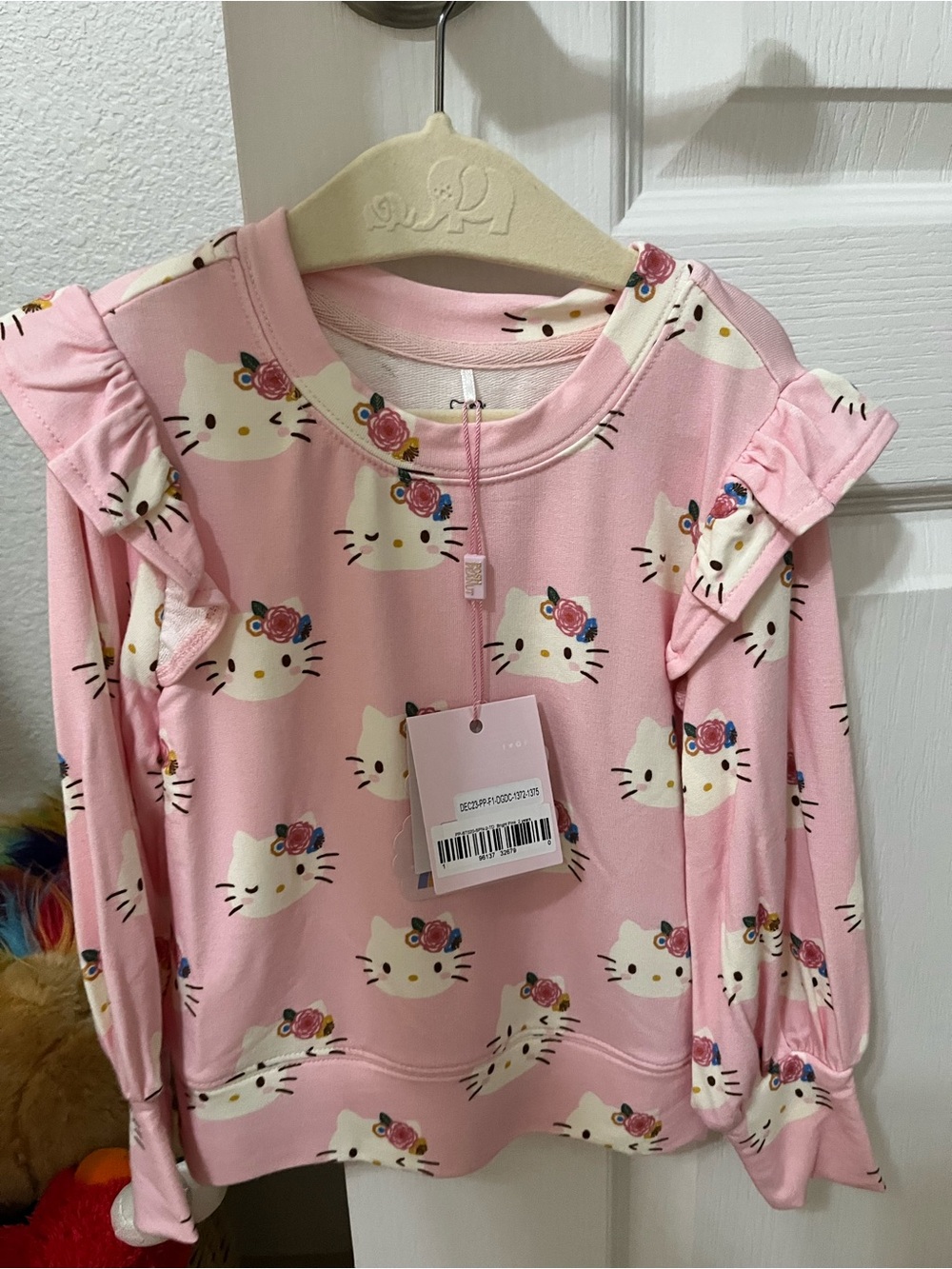 Posh Peanut Pink Hello Kitty Floral Ruffle Sleeve sweatshirt Top